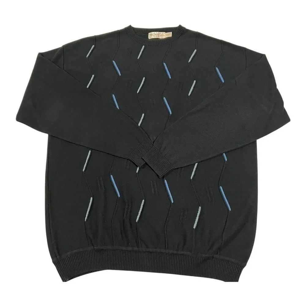 St Croix Knits HIP-HOP textured Vintage 90s Sweater Men's‎ Size XL Navy Blue